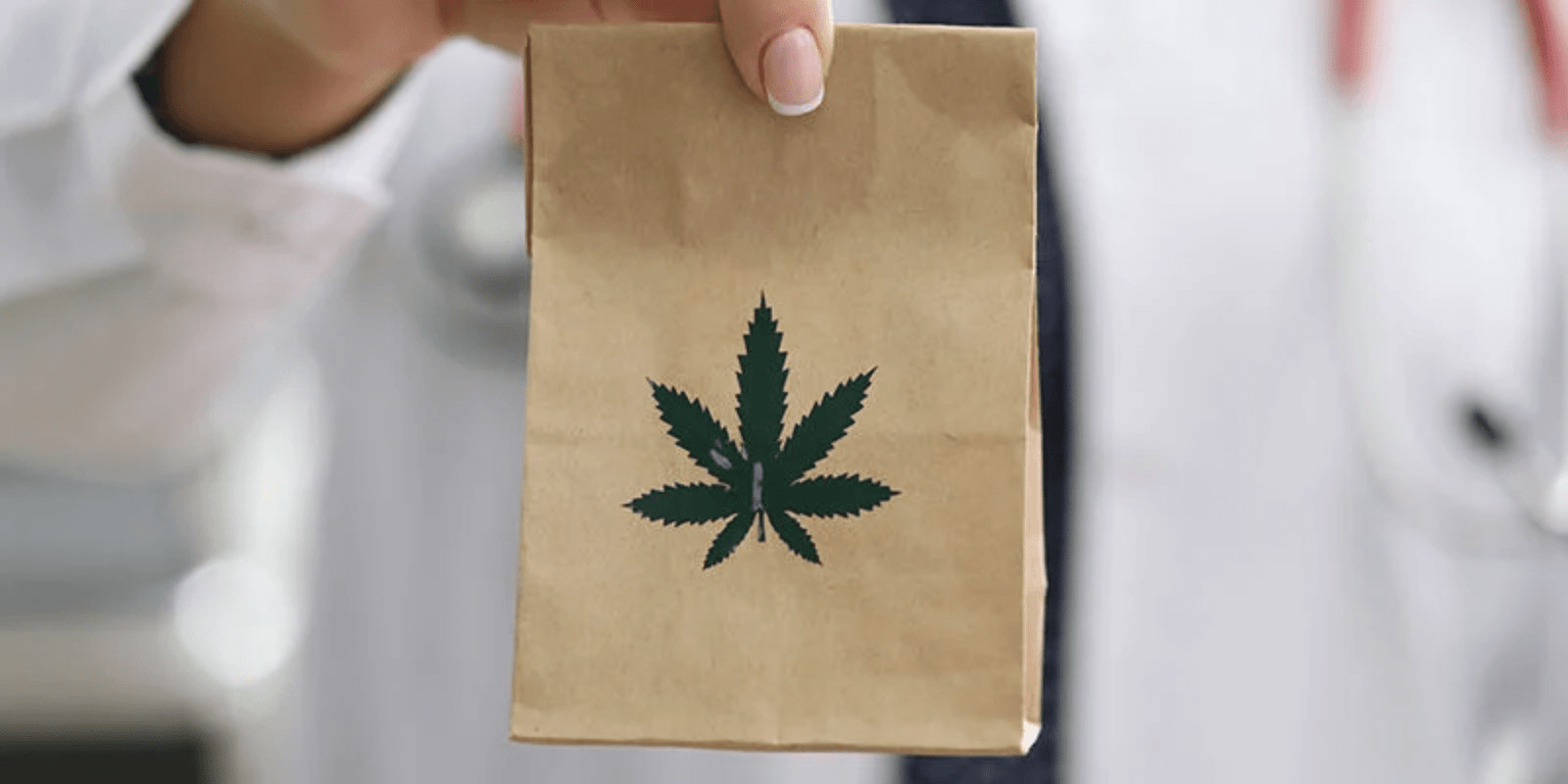 Brown paper bag with cannabis plant