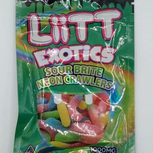 LiiTT EXOTICS neon sour gummies with 1000 mg THC, offering a bold, sweet, and sour flavor for a relaxing, euphoric experience.