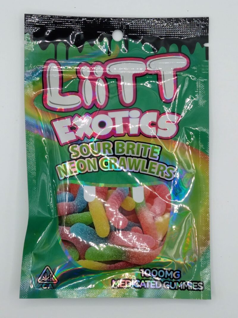 LiiTT EXOTICS neon sour gummies with 1000 mg THC, offering a bold, sweet, and sour flavor for a relaxing, euphoric experience.