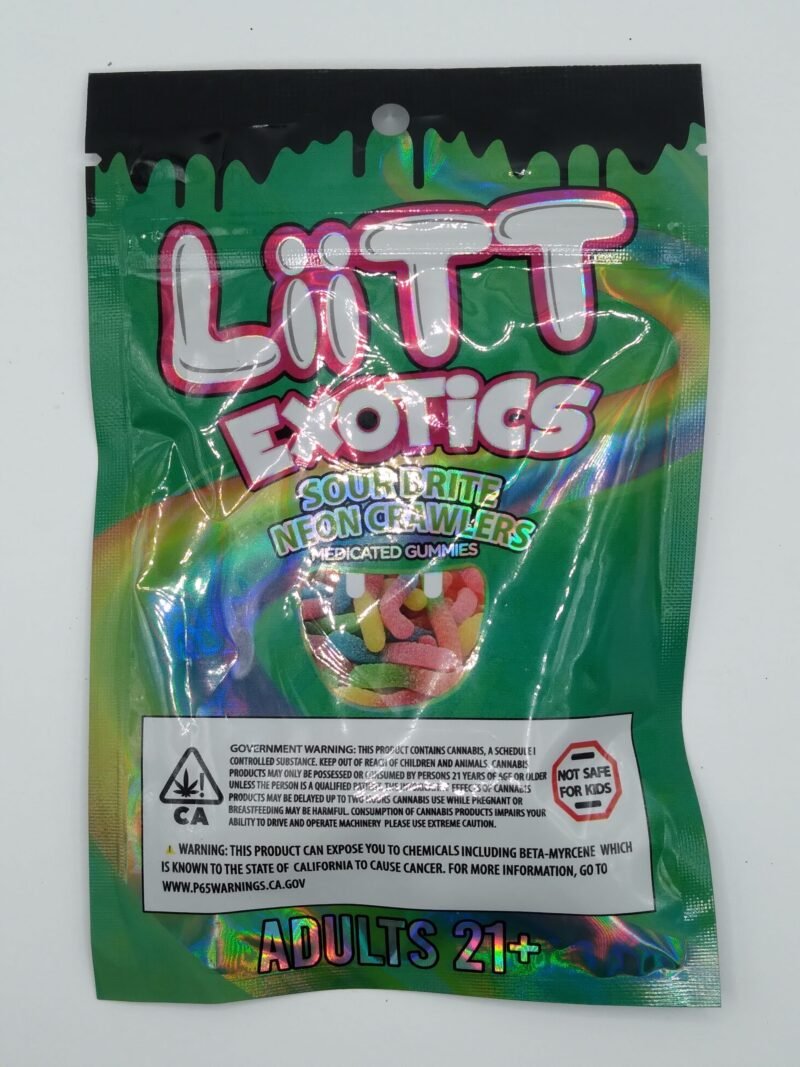 LiiTT EXOTICS neon sour gummies with 1000 mg THC, offering a bold, sweet, and sour flavor for a relaxing, euphoric experience.